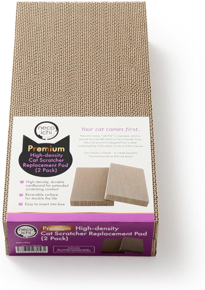 Necoichi Cardboard Cat Scratcher Bed for Indoor Cats - Cat Scratching Board (16" Regular, c. Replacement 2 Pads)