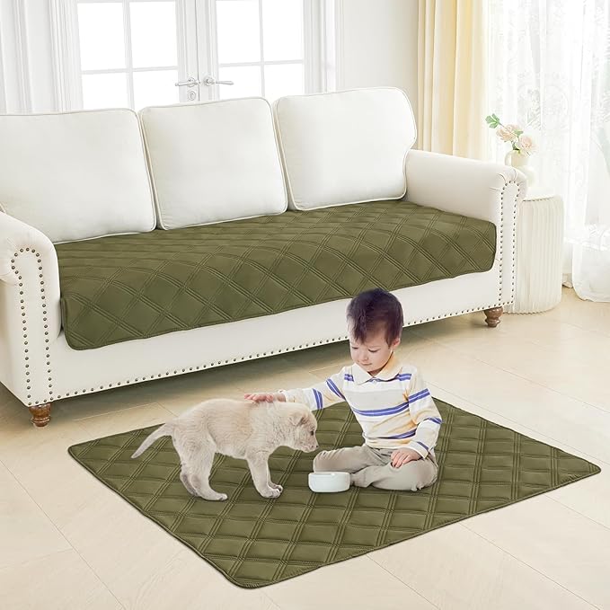 Smiry Waterproof Dog Bed Cover Blanket 30x53, Soft Reversible Pet Blanket, Washable Leakproof Cats Dogs Couch Cover for Sofa, Couch, Furniture, Lattice, Green/Navy