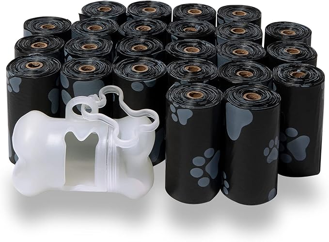 Best Pet Supplies Dog Poop Bags (360 Bags) for Waste Refuse Cleanup, Doggy Roll Replacements for Outdoor Puppy Walking and Travel, Leak Proof and Tear Resistant, Thick Plastic - Black