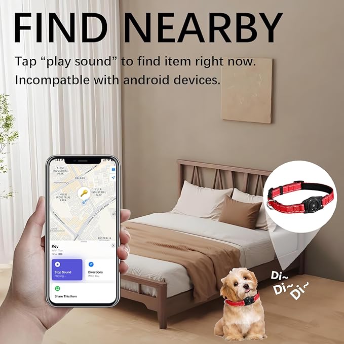 Tracking Collar for Dogs Waterproof Adjustable Air Tag Dog Collar Holder, Comfortable Dog Collars for Small Medium Large Dogs (Red, S)
