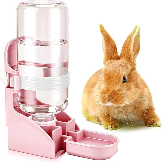 Rypet Rabbit Water Bottle No Drip - 17oz Hanging Water Fountain Automatic Dispenser Pet Cage Water Feeder for Bunny Chinchilla Guinea Pig Hedgehog Ferret Pink