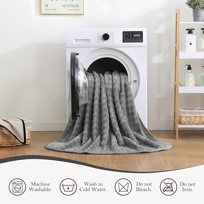 Waterproof Blanket for Bed Couch Sofa Car, Soft Leakproof Dog Blanket with 3D Bubble Pattern, Reversible Water Proof Pet Blankets for Dogs Cats Puppies (60"x80", Grey)