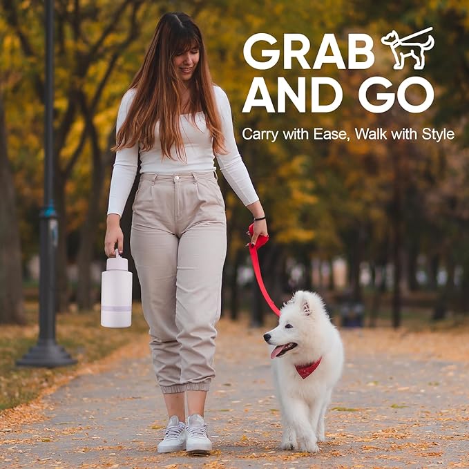 Insulated Dog Water Bottle with Travel Bowl, Dog Lover Gift, Portable Water Bottle Dispenser, Accessories for Car, Hiking, Camping, Outdoor, Leak-Proof, Detachable (Pale Mauve)