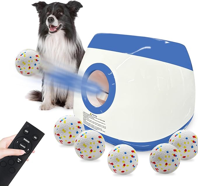 SOCO Automatic Ball Launcher for Dogs Large- 3 Distance Settings (40/60/80FT) w/Remote Control | 2.5" ETPU Tennis Balls | Indoor/Outdoor Dog Toy | 6 Balls & Quick Charge Included