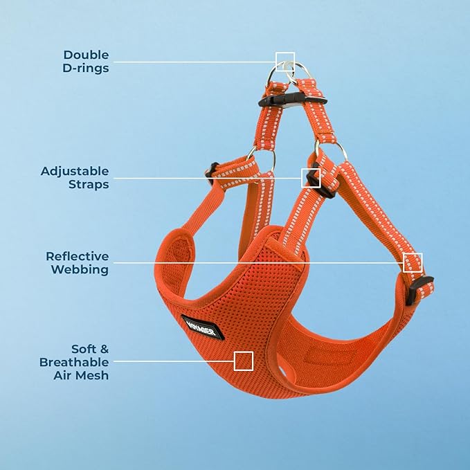 Best Pet Supplies Voyager Mesh Dog Breathable Harness Reflective Stitching, All Weather Adjustable for Walking Training, or Running - Heavy Duty & Durable, Harness (Orange), S