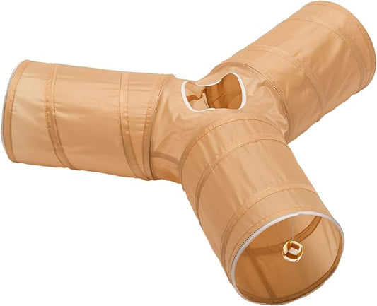 Cat Tunnel - Collapsible 3 Way Play Toy - Tube Fun for Rabbits, Kittens, and Dogs - All Brown