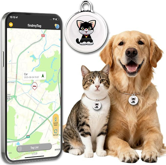GPS Tracker for Dogs & Cats, No Subscription & No SIM Card, 365-Day Extra Long Battery Life, Real-Time Alerts & Historical Routes, Mini Waterproof Drop-Proof Pet Locator, Compatible with Android & iOS