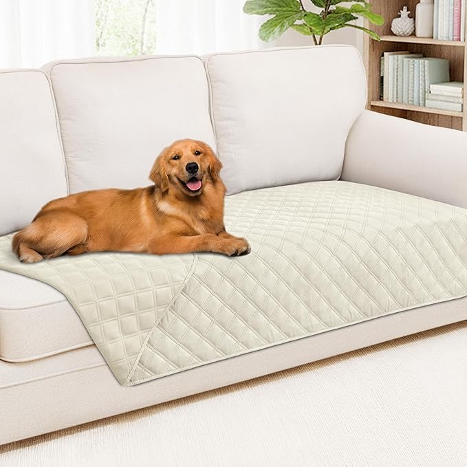 Smiry Waterproof Dog Bed Cover Pet Blanket, Soft Washable Dog Blanket for Furniture Bed Couch Sofa Reversible, Checkered (40"x80", Beige/Beige)