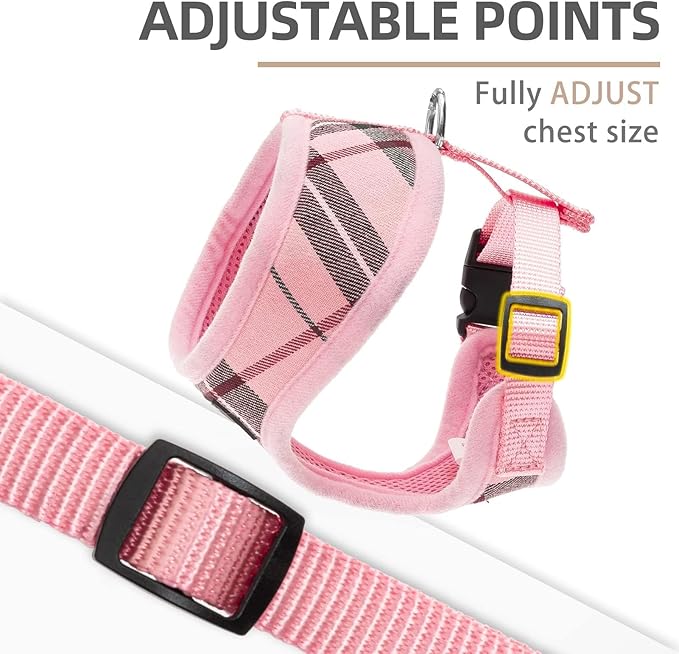 PUPTECK Soft Mesh Dog Harness and Leash Set Pet Puppy Cat Comfort Padded Vest No Pull Harnesses, Light Pink, M