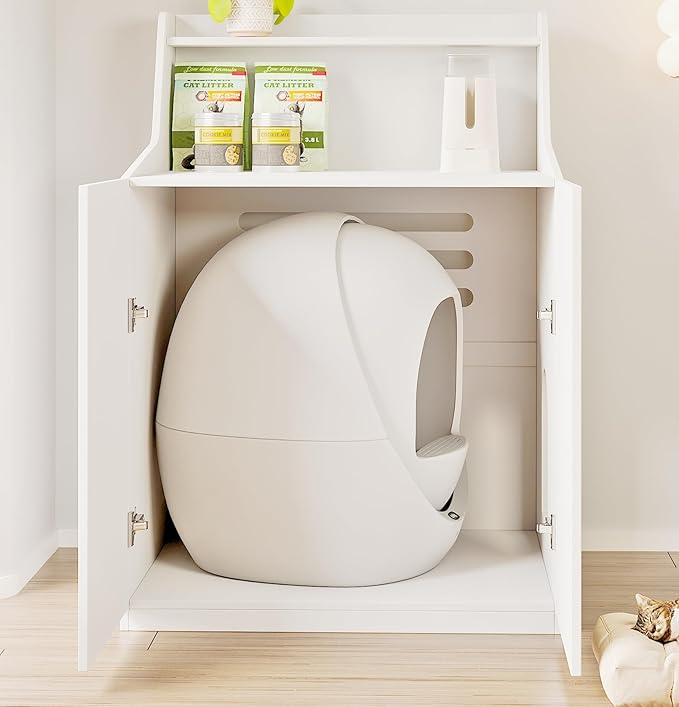 Large/Tall Litter Box Enclosure Furniture,Litter Robot Compatible,Hidden Cat Litter Box Cabinet for Self-Cleaning with Storage