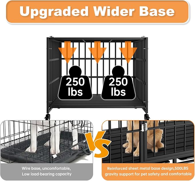 38 Inch Heavy Duty Dog Crate with Wheels,Indestructible Escape-Proof Dog Kennel with Locking Latch and Double Door,Extra Large XL XXL Crate Indoor for Large and Medium Dog with Removable Tray