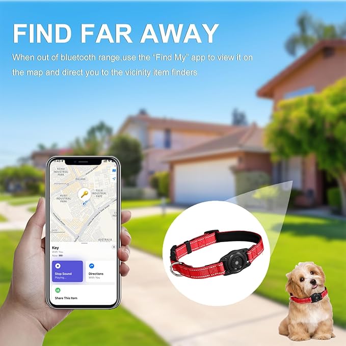 Tracking Collar for Dogs Waterproof Adjustable Air Tag Dog Collar Holder, Comfortable Dog Collars for Small Medium Large Dogs (Red, S)