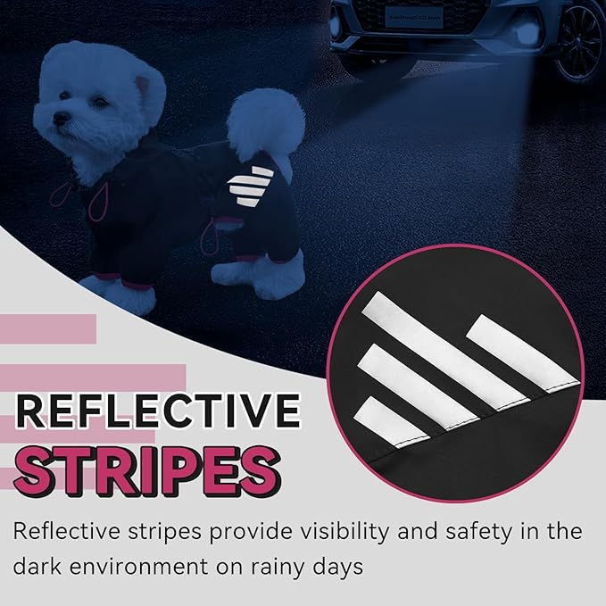 Dog Raincoat, Waterproof Dog Rain Jacket with Hood, Rain Coat with Leash Hole, Reflective Strap for Small Medium Dogs, Lightweight Puppy Clothes(Black,M)