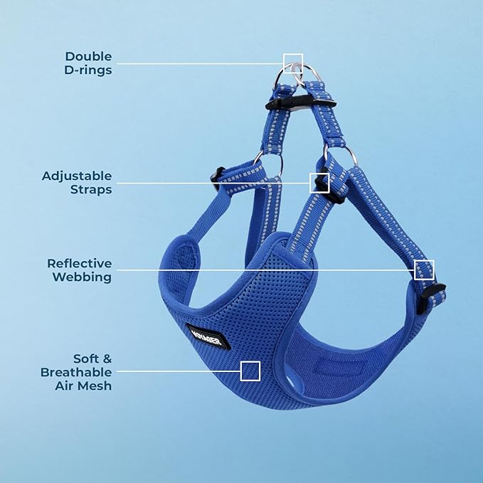 Best Pet Supplies Voyager Mesh Dog Breathable Harness Reflective Stitching, All Weather Adjustable for Walking Training, or Running - Heavy Duty & Durable, Harness (Royal Blue), XS