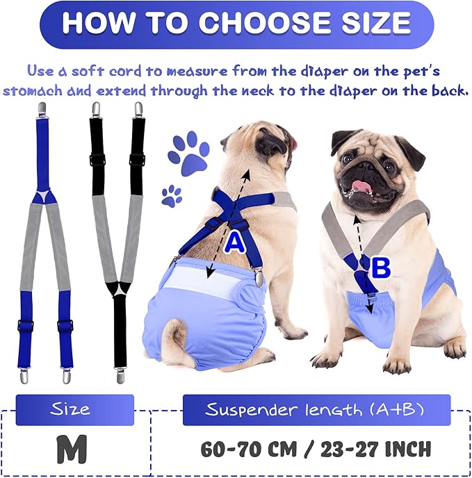 Saintrygo 2 Pcs Dog Suspenders for Diapers Female Male Belly Bands Canine Harness Keep Diaper on Your Pet for Small Medium and Large Dogs(Black, Blue,Medium)