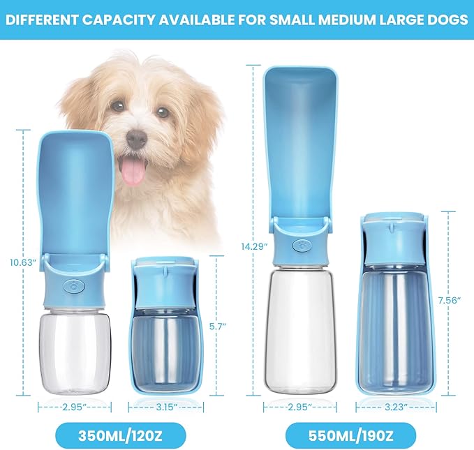Portable Dog Water Bottle - Foldable Dog Water Dispenser | Leak Proof & Food Grade Plastic Travel | Pet Water Bottle for Cat Outdoor Walking Hiking Travel（US） (Sky Blue, 19oz)