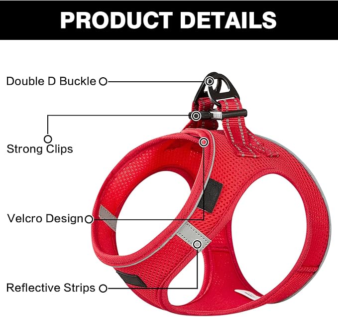 Dog Harness and Leash Set, No Pull Mesh Puppy Harness for Small Medium Sized Dogs, Pet Vest for Walking Running Training, Double D-Rings Reflective Strip