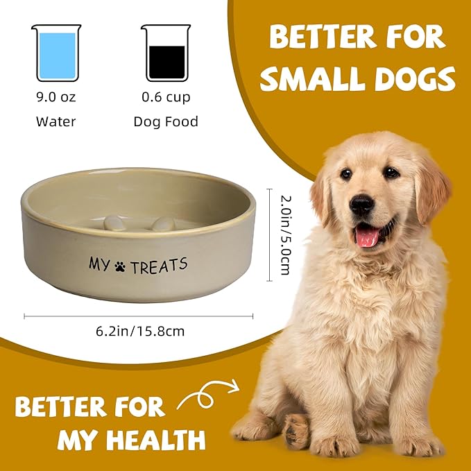 Slow Feeder Dog Bowls, Ceramic Dog Puzzle Feeder, Dogs Dishes for Small & Medium Dogs, White Puppy Slow Eating Bowl, Puppy Food Bowl(Paw Print)