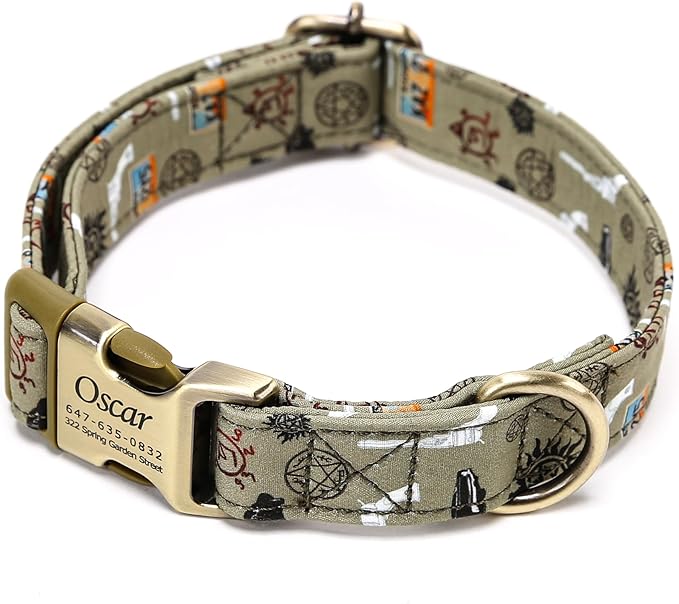 Personalized Dog Collar with Name and Phone Number Engraved,Adjustable Custom Puppy Collar,Organic Cotton Pet Collar for Small Medium Large Boy Girl Dogs