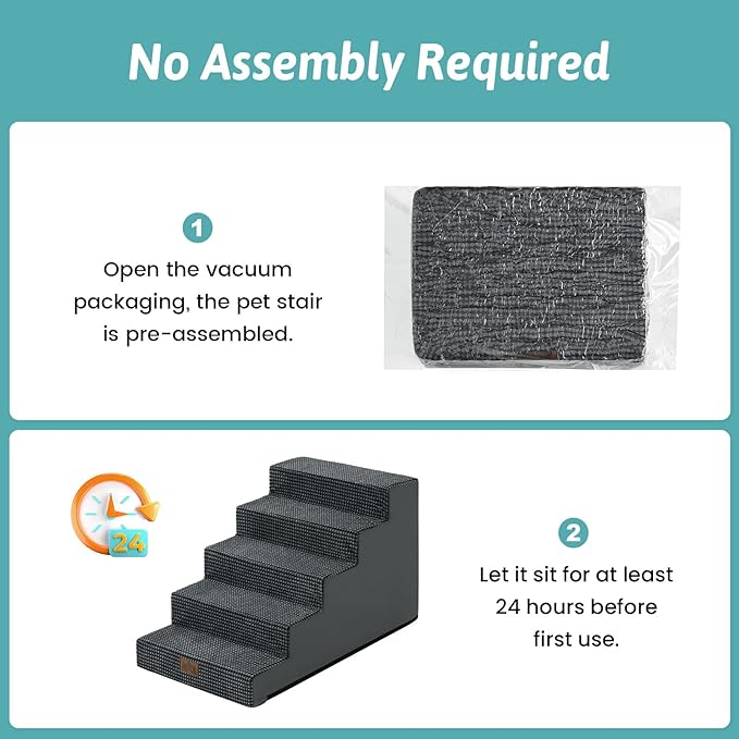 Dog Stairs for Small Dogs 17.7" H, 5-Step Gentle Incline Pet Step for Couch and Beds, Non-Slip Dog Ramp for Puppy Doggie Senior Cats, 17.7x29.5x17.7 Inch, Charcoal Grey