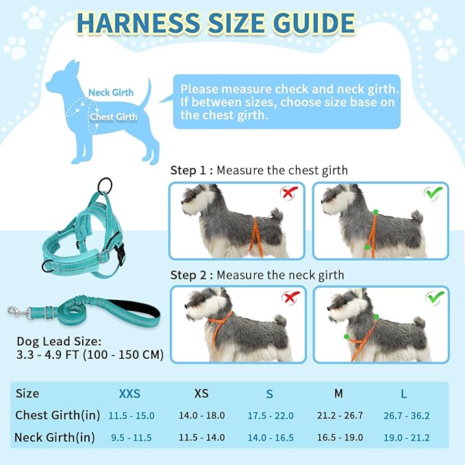 SlowTon No Pull Small Dog Harness and Leash Set, Puppy Soft Vest Harness Neck & Chest Adjustable, Reflective Lightweight Harness & Anti-Twist Pet Lead Combo for Small Medium Dogs(BL-Front Clip,S)