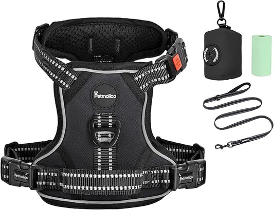 Petmolico No Pull Dog Harness Set with Leash Attachment Easy Control Handle Reflective Harness Vest Small Breed, Puppy Vest and Leash Set with Poop Bag Holder, Small - Black