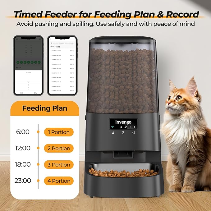 Cat Feeder Automatic - Cat Food Dispenser MeowServe S20, Auto Dog Feeder with Stainless Steel Bowl, 5L Pet Feeder with Patented Anti-Jam Port, App, Dual Lock Lid, Dual-Band WiFi & Power Supply