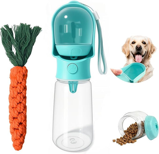 17OZ Portable Dog Water Bottle with Food Container | BPA-Free | Leak-Proof | Perfect for Outdoor Walks (Blue, 17oz)