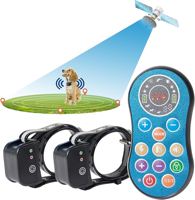 DOTSTAR Wireless Dog Fence GPS Pet Training Collar Electric System, Dog Wireless Fence Adjustable Range 50-990 Feet, Wireless Charging Dog Fence, Fully Sealed Waterproof Collar Receiver
