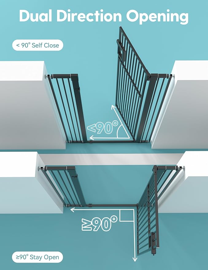 No Pawblems 55" Extra Tall Pet Gate for Cat, 29-43" Auto Close Cat Gate for Doorways/Stairs/Hallways, NO Drilling Pressure Mounted Tall Dog Gate Indoor, 1.37" Pet-Safe Gap, Black