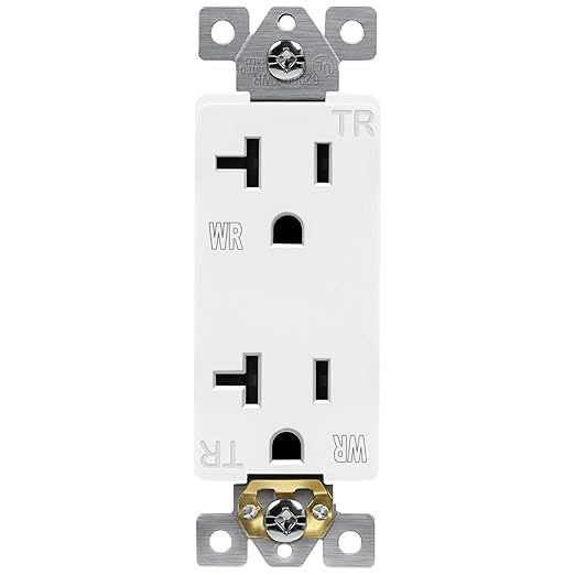 ENERLITES Decorator Receptacle, Tamper-Weather-Resistant, Commercial Grade Outdoor Outlet, Self-Grounding, 20A 125VAC, 2-Pole 3-Wire, 5-20R, UL Listed, 62060-TWR-W, White