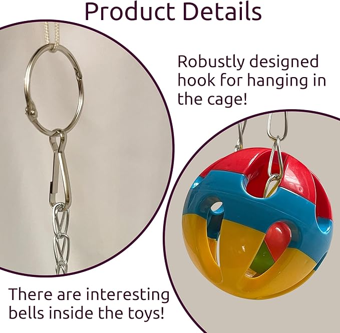 SIMENA Parrot Ball Toy with Bell, Cage Hanging Accessories for Medium to Large Birds, Interactive Toys for Birds, Cat Ball Toy (Globe, Set of 1)