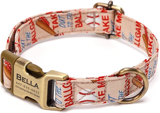 Personalized Dog Collar with Name and Phone Number Engraved,Adjustable Custom Puppy Collar,Organic Cotton Pet Collar for Small Medium Large Boy Girl Dogs