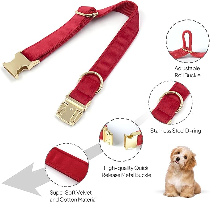 Custom Dog Collar with Name, Optional Leash, Airtag Holder and Bow Tie,Personalized Dog Collars for Small Medium Large Dogs,Cute Collar for Male Female Dogs (Velvet-Series)