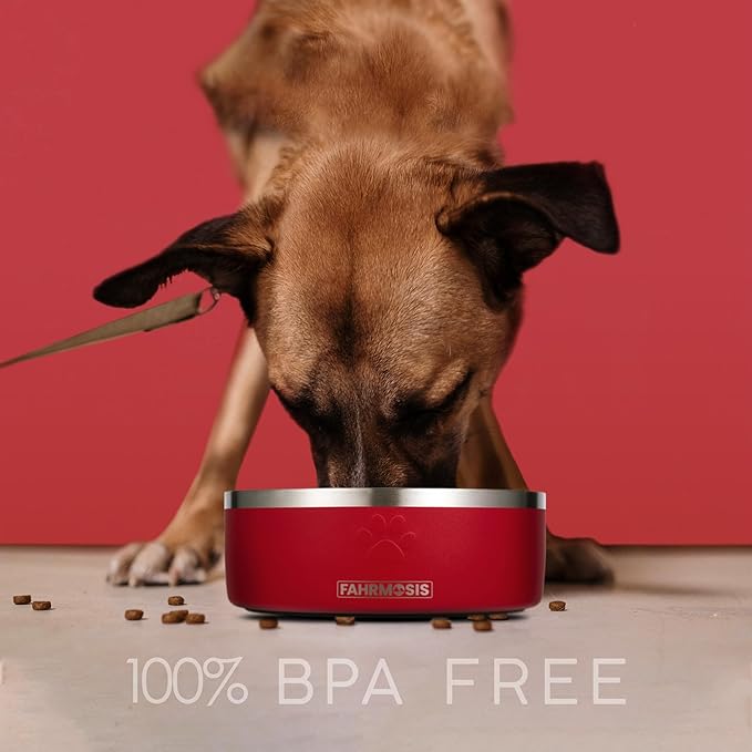 32 Oz Dog Bowl with Slow Feeder Insert Stainless Steel Pet Water Bowl for Medium & Large Breed Non Slip Rubber Base & Plastic Puzzle Feeder - Red