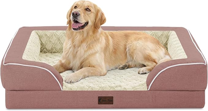 Orthopedic Dog Beds for Large Sized Dogs, Waterproof Memory Foam Large Pet Bed with Sides 36x27Inch, Non-Slip and Egg-Crate Foam Big Dog Couch Bed with Removable Washable Cover, Pink