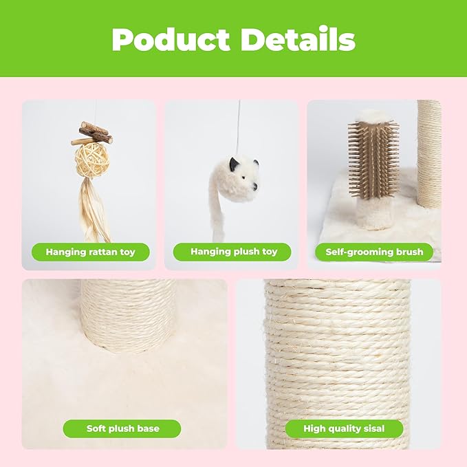 Best Pet Supplies Catify Cat Scratcher, Fun Interactive Scratchers, Posts, Poles, Claw Safe, Furniture Saver Indoor Play Support Natural Cat Behaviors Heavy Duty - Beige