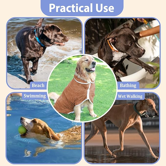 Dog Bathrobe Towel Dog Drying Coat - Super Absorbent Towels Bath Robe for Dogs Large, Soft Adjustable Collar & Belly Strap Fast Drying Coat Pet Cat Bath Robe (Brown, 3X-Large)