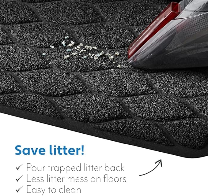 MIGHTY MONKEY Waterproof BPA Free Cat Litter Box Trapping Mat, Easy Clean Floors, Textured Backing, Soft on Sensitive Kitty Paws, Cats Accessories, Less Waste, Stays in Place, 35x23, Black