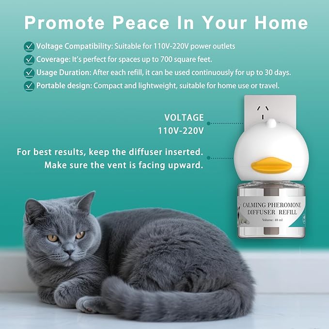 Cat Pheromones Calming Diffuser Kit, Pheromone Diffuser to Calm Cats, Multi Cat Anxiety Relief Stress Reduction, Reduce Fighting, Spraying and Scratching, 2 Diffusers & 4 Refills