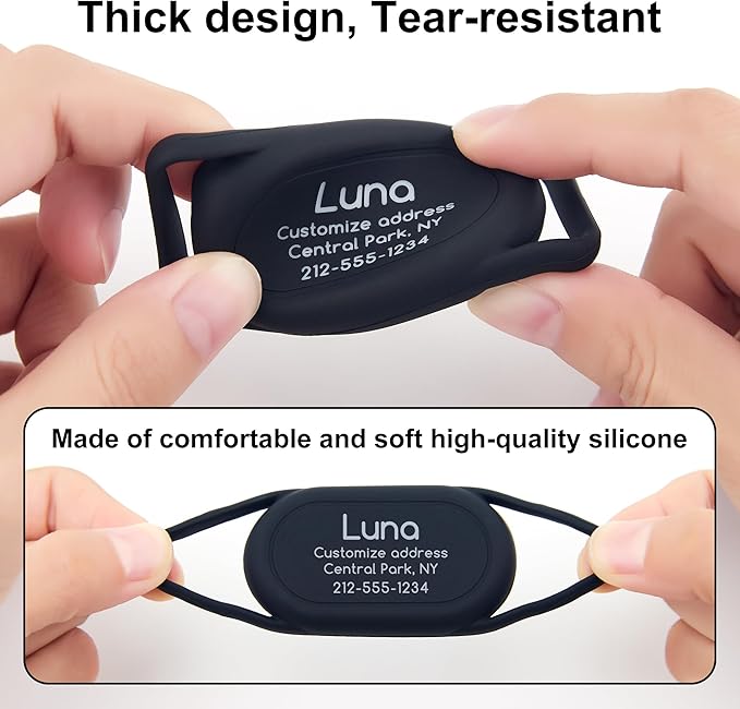 Personalized Dog Collar Holder(2 Pack) for Galaxy Smarttag2,Customized with Name and Phone Number for Pet Cat,Waterproof Silicone Protective Cover Case Accessory for Samsung Galaxy Smart tag2 (Black)