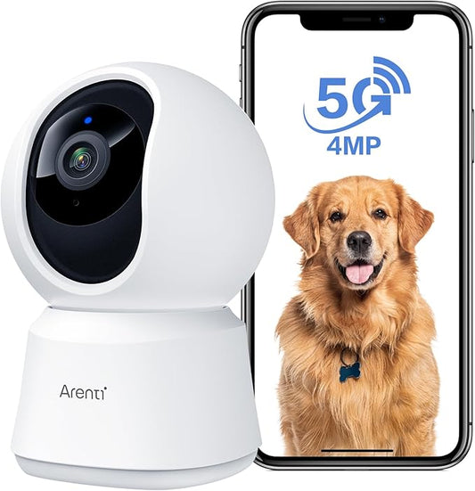 ARENTI 5ghz WiFi Security Camera Indoor, 4MP Plug-in Pet Dog Camera with Phone App, Baby Home Cam 2.4G/5G Dual-Band, AI Motion Detection, Auto Tracking, 2-Way Talk, Night Vision, Works with Alexa