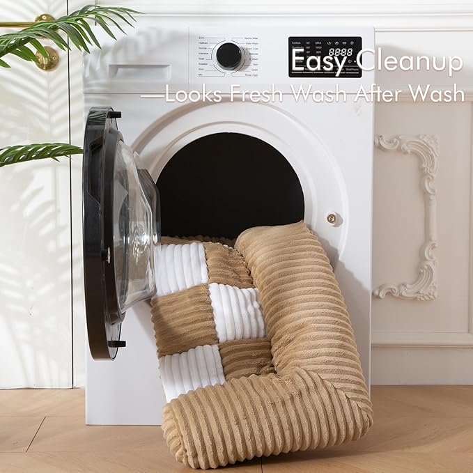 Dog Bed for Couch with Bolster, Comfy Couch Cover for Dogs Washable, Non-Slip Plush Furniture Protector, Calming Fuzzy Lounge Mat, Pet Sofa Accessories (Camel, Small)