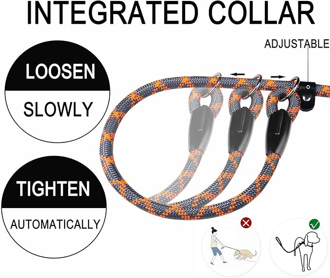 Dog Leash 6 FT, Durable Premium Quality Strong Training Rope Slip Leash with Comfortable Padded Handle and Highly Reflective Threads for Small Medium and Large Dogs, (Grey Orange)