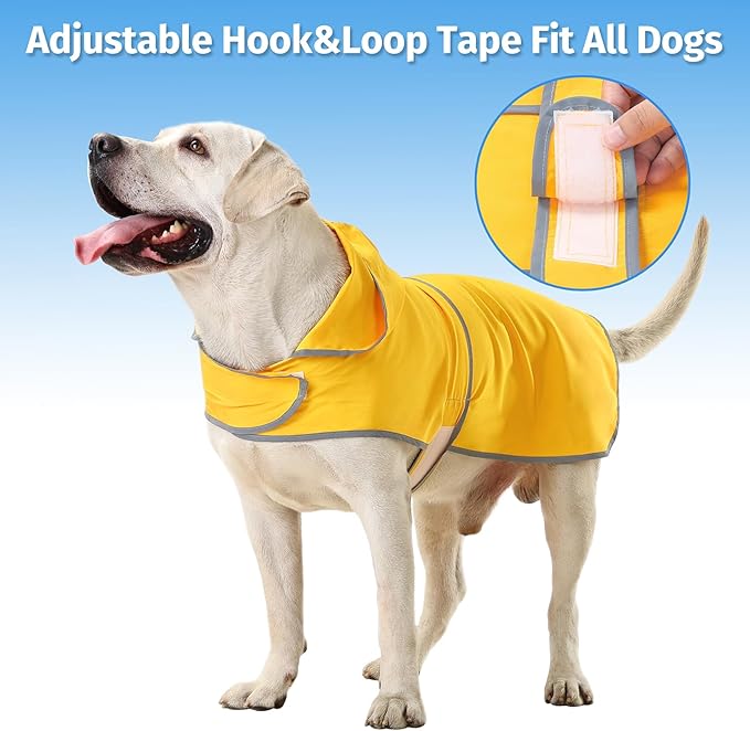 Dog Raincoats for Large Dogs Waterproof Hooded Rain Jacket with Reflective Strips Leash Hole & Poncho Adjustable Fit (Yellow,XL)