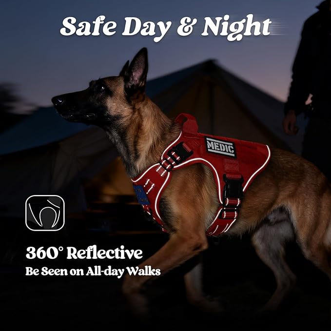 rabbitgoo Tactical Dog Harness Small Sized, No Pull Upgraded Reflective Heavy Duty Molle Vest with Handle, Adjustable Military Service Dog Vest for Walking Hiking Training, Red, S