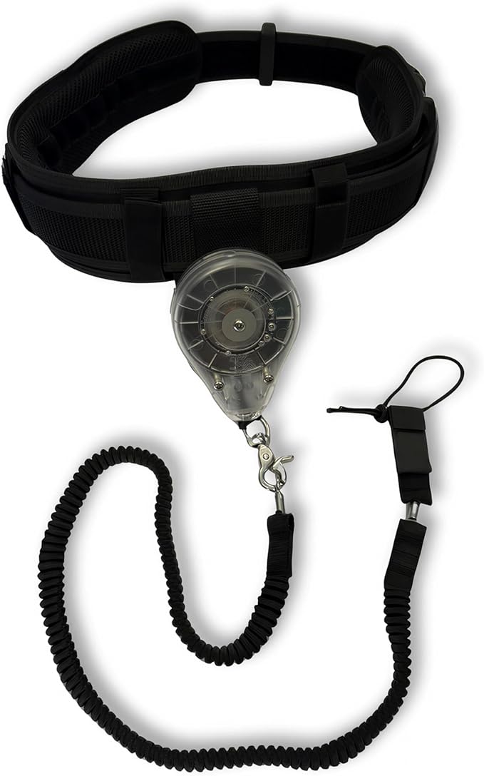 Blue Planet Waist Belt Kit - Including Zero Drag Retractable Leash System, Long Shock Cord and Lightweight Padded Waist Belt | Tangle-Free Foil waist leash kit (Hook and Leash tether NOT included)