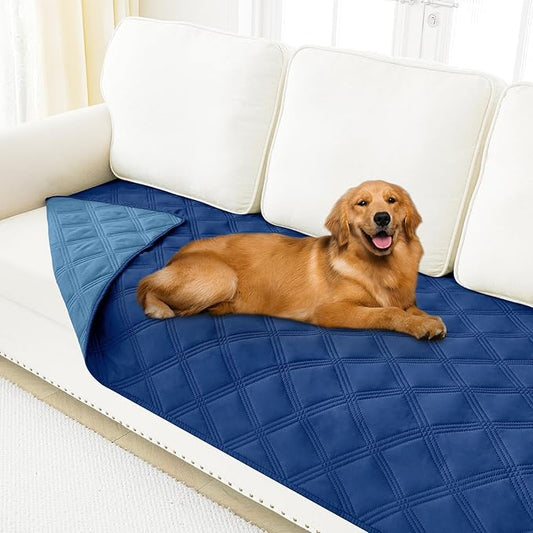 Smiry Waterproof Dog Bed Cover Blanket 40x70, Soft Reversible Pet Blanket, Washable Leakproof Cats Dogs Couch Cover for Sofa, Couch, Furniture, Lattice, Navy/Blue