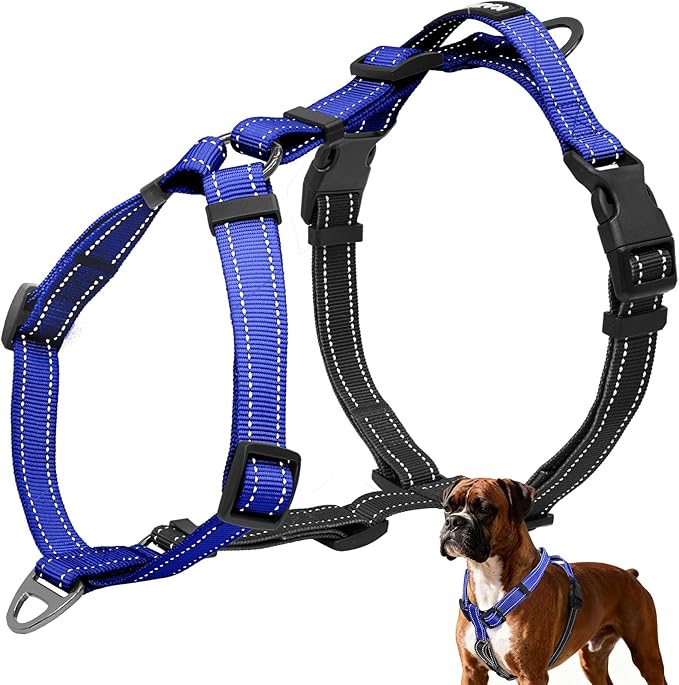 No-Pull Harness,Y-Shaped Design,Buckle-Neck Balance Harness with Reflective Stitching, Ideal for Dog Training and Night Walking, Padded Handle, Durable High-Tensile Nylon Blue-S