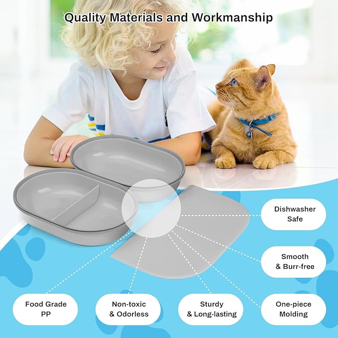 Replacement Mat & Bowl Set for Automatic Microchip Pet Feeder & Connect, 1 Split, 1 Flat Bowl and 1 Mat, Keep Food Fresh, Protect Cat Feeder, Easy to Clean(Grey)